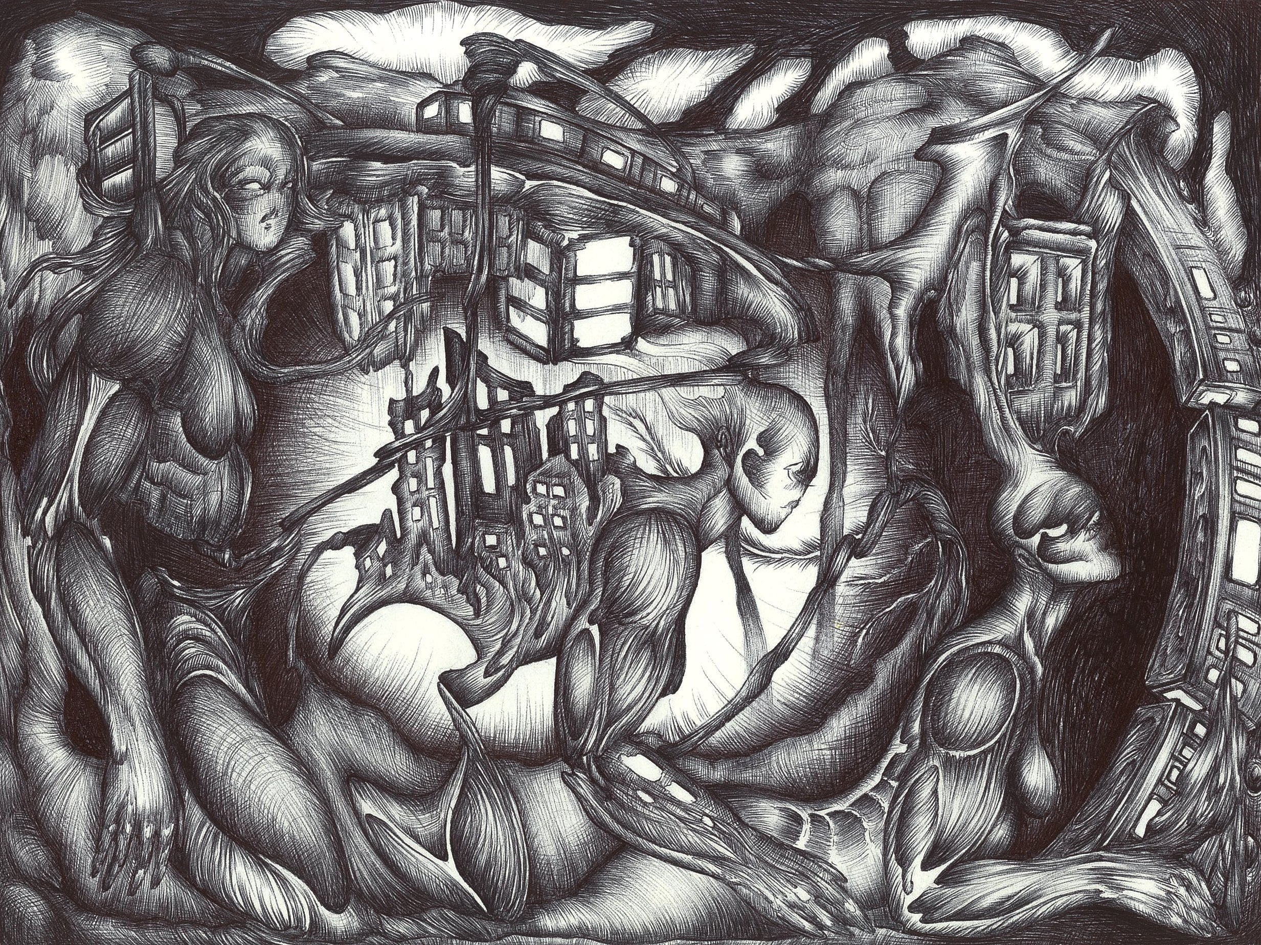Paysage au stylo Bic
